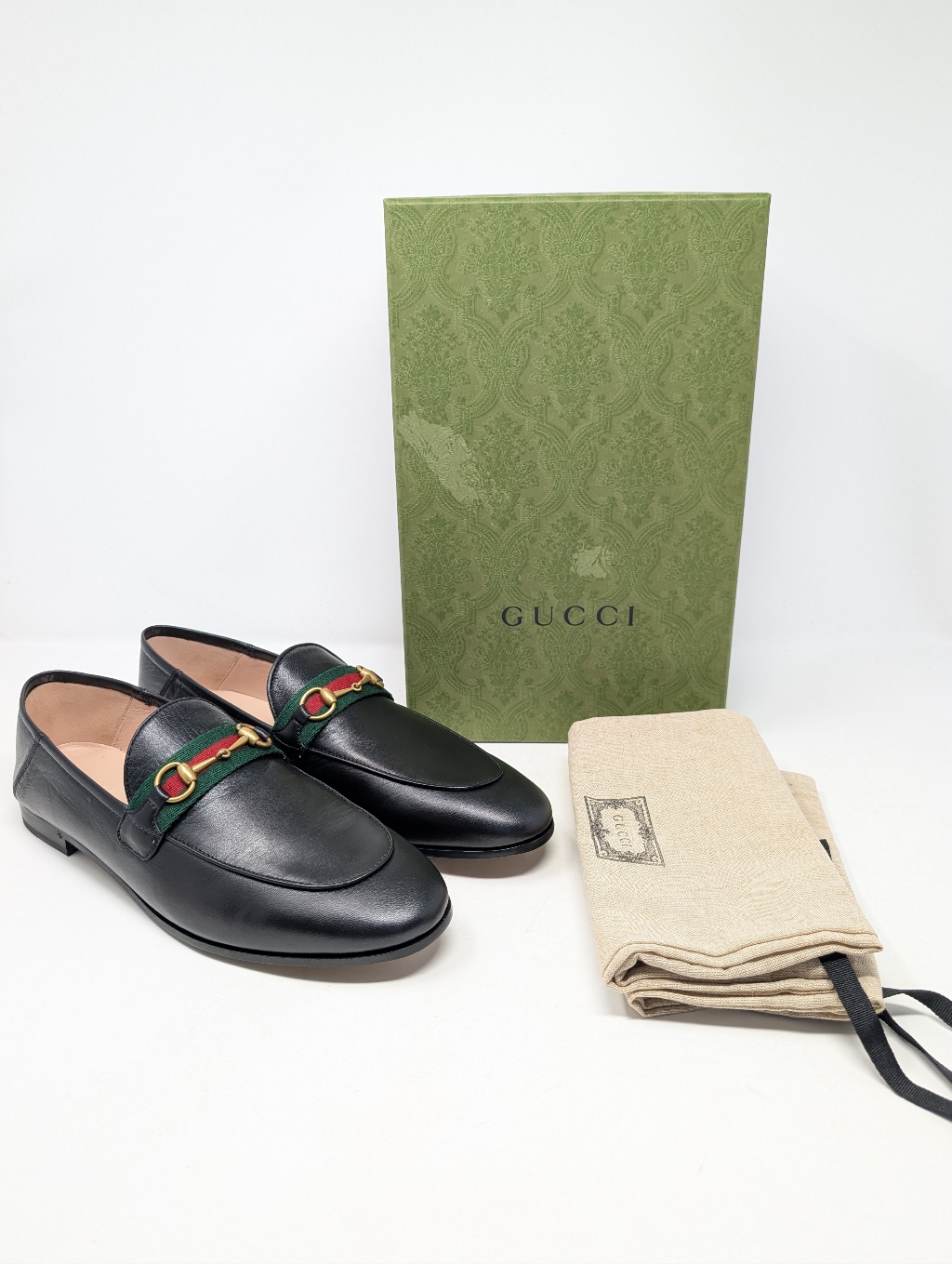 Nib Gucci Brixton Web Horsebit Convertible Black Loafers Flats Size 41.5